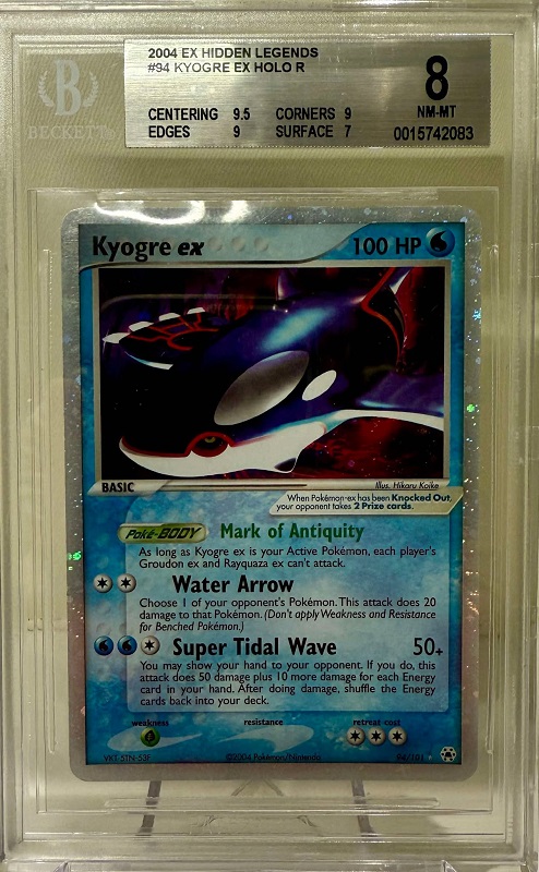 Beckett 8 Near Mint - 2004 Pokemon EX Hidden Legends Kyogre ex #94