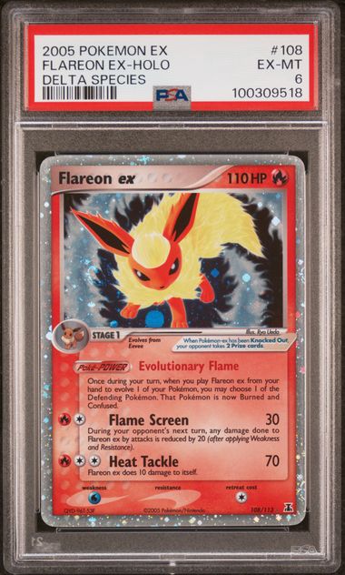 PSA 6 Excellent - 2005 Pokemon EX Delta Species Flareon ex Holo #108