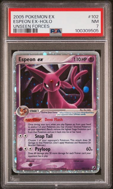 PSA 7 Near Mint - 2005 Pokemon EX Unseen Forces Espeon ex Holo #102