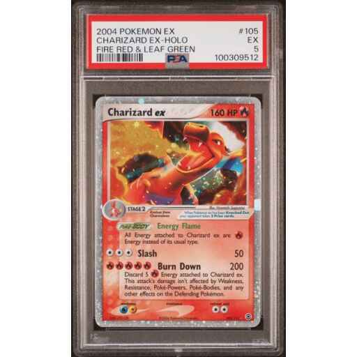 PSA 5 Excellent - 2004 Pokemon EX Fire Red & Leaf Green Charizard ex Holo #105
