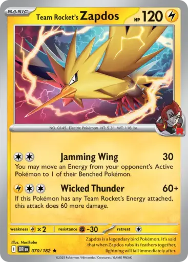 Destined Rivals - 070/182 - Team Rocket's Zapdos - Holo Rare