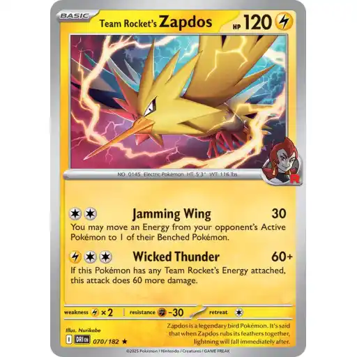 Destined Rivals - 070/182 - Team Rocket's Zapdos - Holo Rare