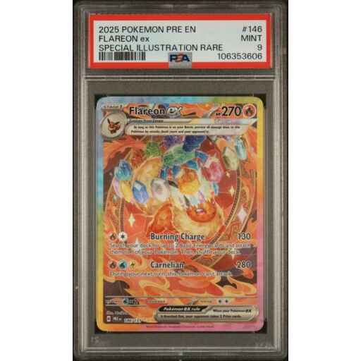 PSA 9 Mint - 2025 Pokemon Prismatic Evolutions Flareon ex SIR #146