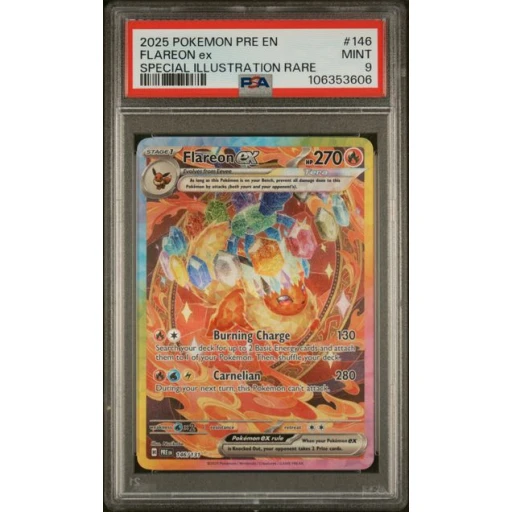 PSA 9 Mint - 2025 Pokemon Prismatic Evolutions Flareon ex SIR #146
