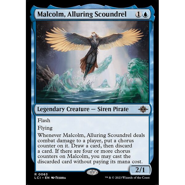The Lost Caverns of Ixalan - 63 - Malcolm, Alluring Scoundrel - Rare - U - Foil (Front)