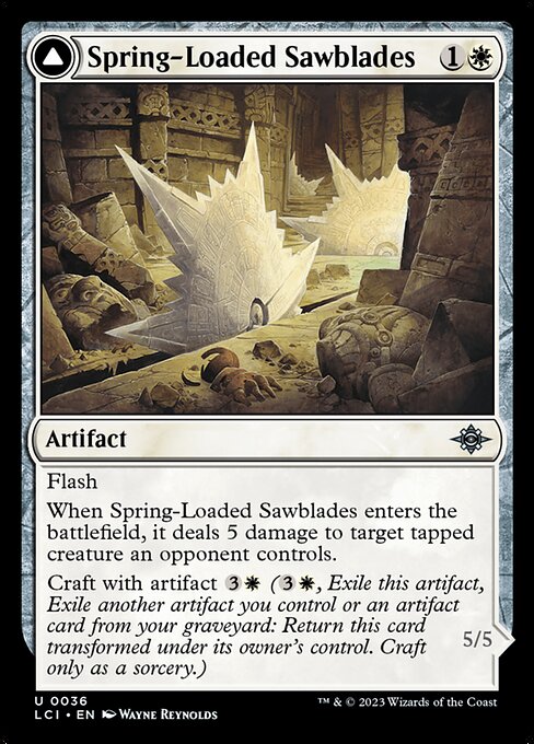 The Lost Caverns of Ixalan - 36 - Spring-Loaded Sawblades // Bladewheel Chariot - Uncommon - C - Non-foil (Front)