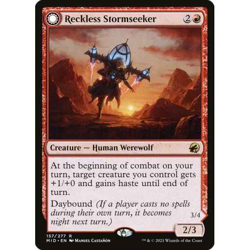Innistrad: Midnight Hunt - 157 - Reckless Stormseeker // Storm-Charged Slasher - Rare - C - Foil