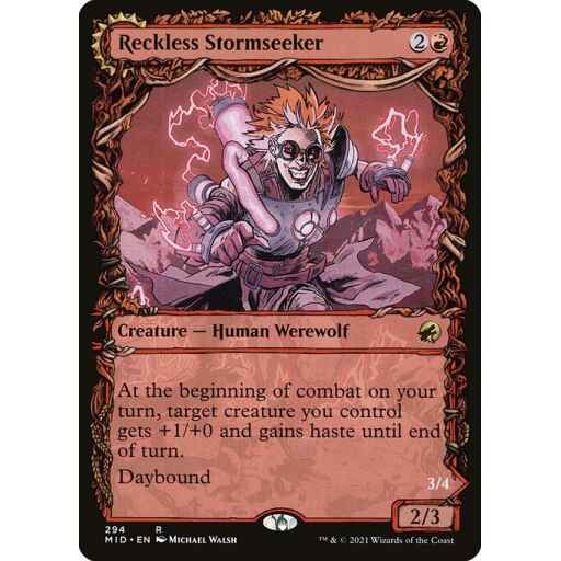 Innistrad: Midnight Hunt - 294 - Reckless Stormseeker // Storm-Charged Slasher - Rare - C - Non-foil
