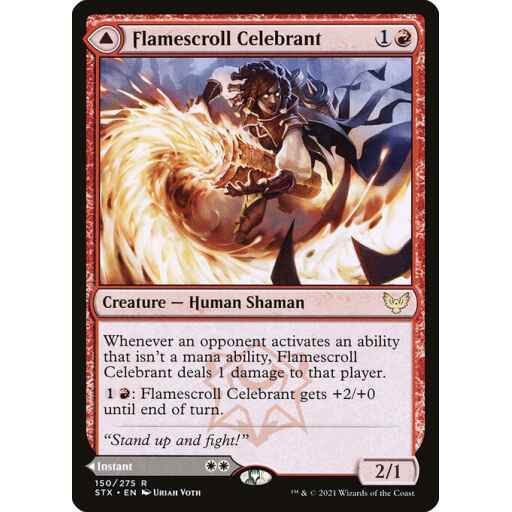 Strixhaven: School of Mages - 150 - Flamescroll Celebrant // Revel in Silence - Rare - C - Non-foil