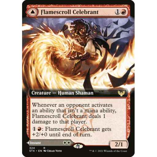 Strixhaven: School of Mages - 324 - Flamescroll Celebrant // Revel in Silence - Rare - C - Non-foil
