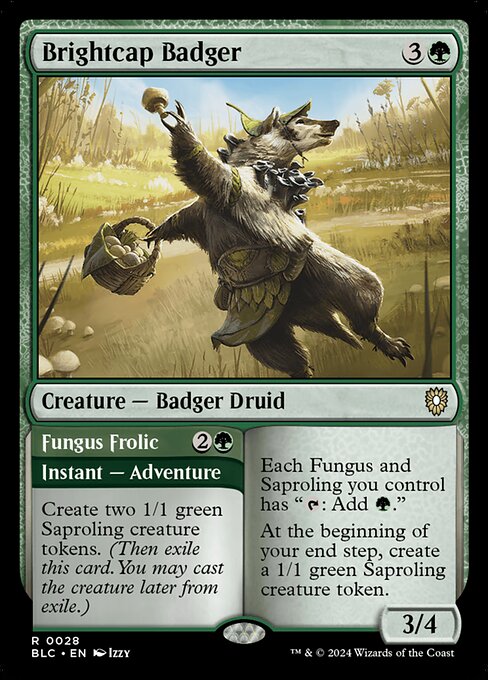 Bloomburrow Commander - 28 - Brightcap Badger // Fungus Frolic - Rare - G - Non-foil (Front)