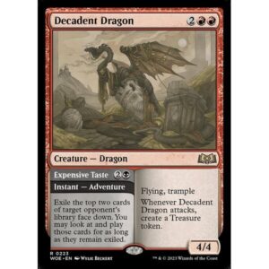 Wilds of Eldraine - 223 - Decadent Dragon // Expensive Taste - Rare - R - Foil (Front)