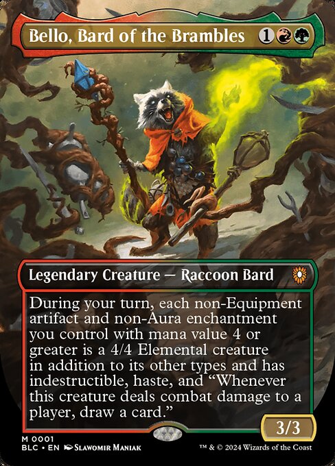 Bloomburrow Commander - 1 - Bello, Bard of the Brambles - Mythic - RG - Non-foil (Front)