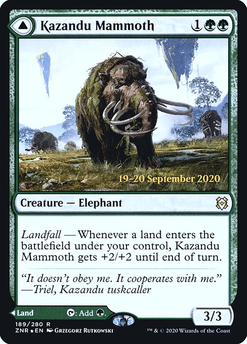 Zendikar Rising Promos - 189s - Kazandu Mammoth // Kazandu Valley - Rare - C - Foil - Datestamped Promo (Front)
