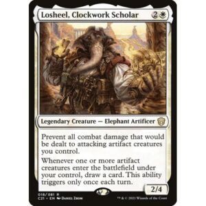 Commander 2021 - 18 - Losheel, Clockwork Scholar - Rare - W - Non-foil (Front)