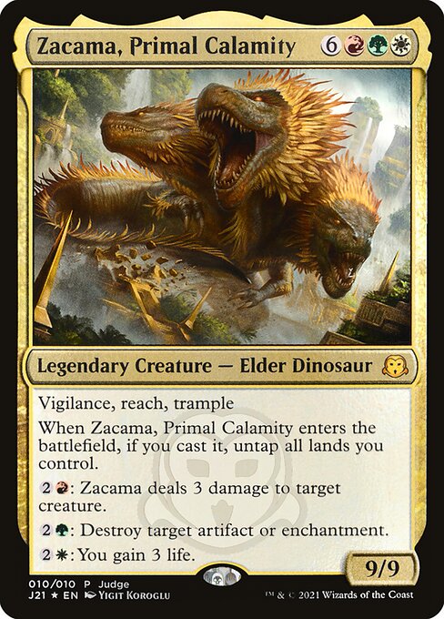 Judge Gift Cards 2021 - 10 - Zacama, Primal Calamity - Mythic - Multi - Foil - Promo (Front)