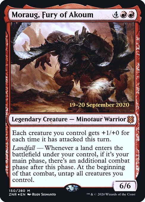 Zendikar Rising Promos - 150s - Moraug, Fury of Akoum - Mythic - R - Foil - Datestamped Promo (Front)