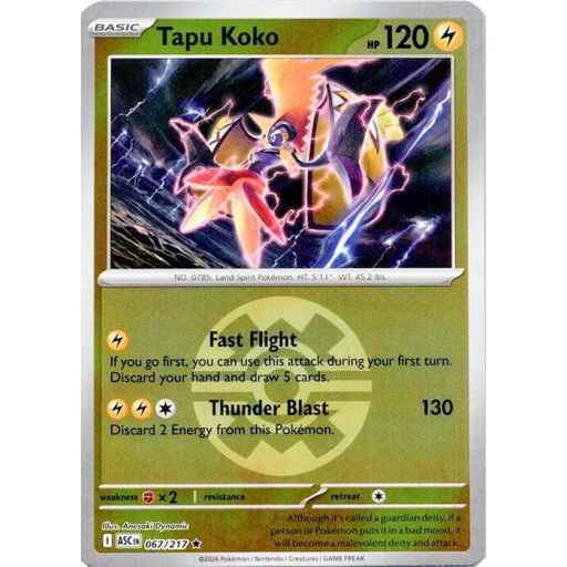 ME: Ascended Heroes - 067/217 - Tapu Koko (Quick Ball) - Reverse Holo