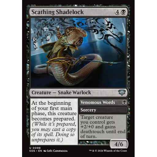 Secrets of Strixhaven - 98 - Scathing Shadelock // Venomous Words - Uncommon - B - Foil (Front)