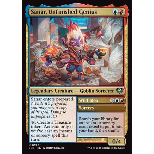 Secrets of Strixhaven - 223 - Sanar, Unfinished Genius // Wild Idea - Uncommon - UR - Non-foil (Front)