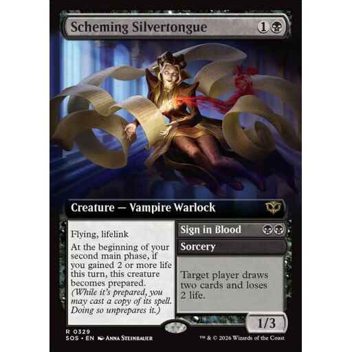 Secrets of Strixhaven - 329 - Scheming Silvertongue // Sign in Blood - Rare - B - Foil (Front)