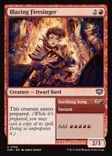 Secrets of Strixhaven - 109 - Blazing Firesinger // Seething Song - Uncommon - R - Non-foil (Front)