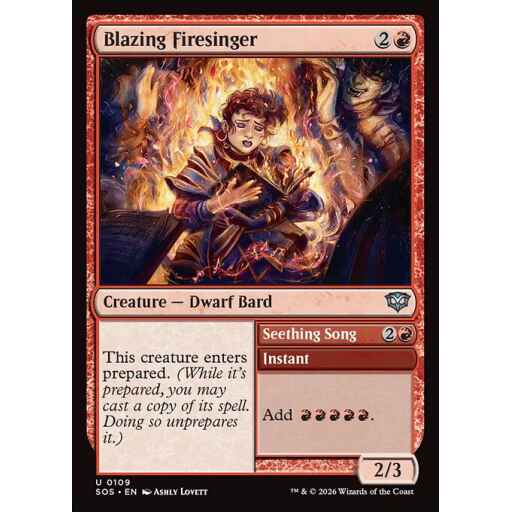 Secrets of Strixhaven - 109 - Blazing Firesinger // Seething Song - Uncommon - R - Non-foil (Front)