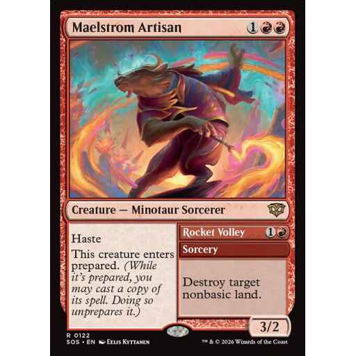 Secrets of Strixhaven - 122 - Maelstrom Artisan // Rocket Volley - Rare - R - Foil (Front)