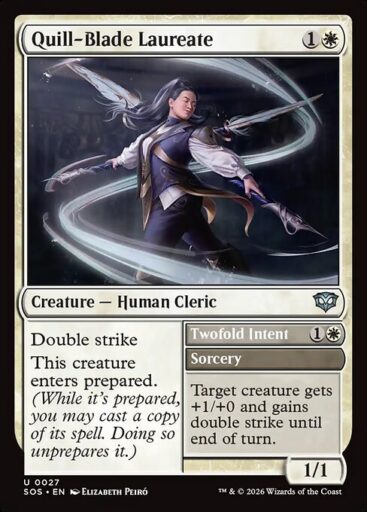 Secrets of Strixhaven - 27 - Quill-Blade Laureate // Twofold Intent - Uncommon - W - Non-foil (Front)