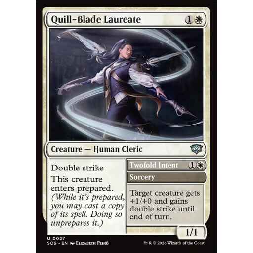Secrets of Strixhaven - 27 - Quill-Blade Laureate // Twofold Intent - Uncommon - W - Non-foil (Front)