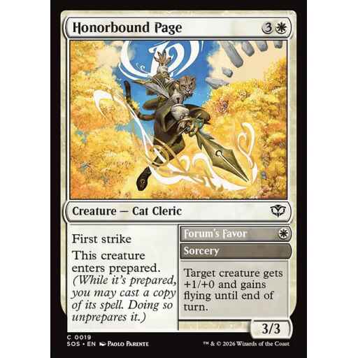 Secrets of Strixhaven - 19 - Honorbound Page // Forum's Favor - Common - W - Non-foil (Front)