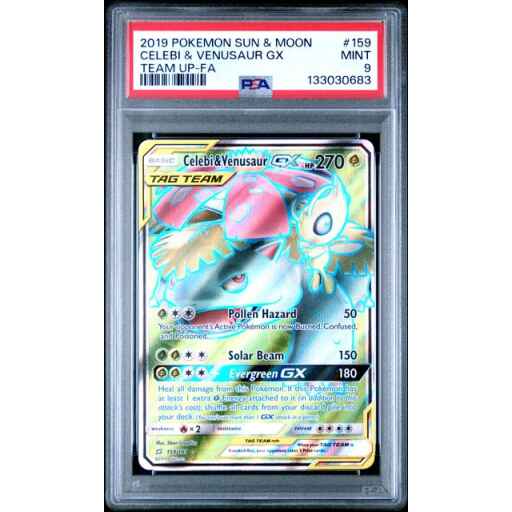 PSA 9 Mint - 2019 Pokemon Team Up Celebi & Venusaur GX #159