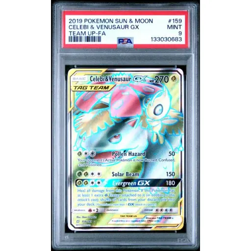 PSA 9 Mint - 2019 Pokemon Team Up Celebi & Venusaur GX #159