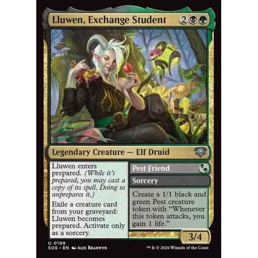 Secrets of Strixhaven - 199 - Lluwen, Exchange Student // Pest Friend - Uncommon - BG - Non-foil (Front)