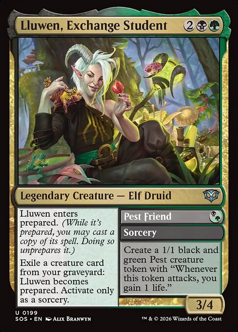 Secrets of Strixhaven - 199 - Lluwen, Exchange Student // Pest Friend - Uncommon - BG - Non-foil (Front)