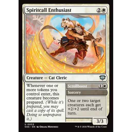 Secrets of Strixhaven - 33 - Spiritcall Enthusiast // Scrollboost - Uncommon - W - Non-foil (Front)