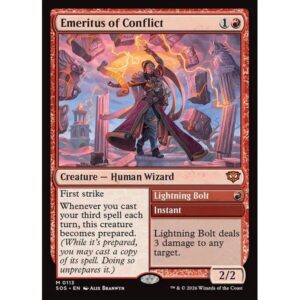 Secrets of Strixhaven - 113 - Emeritus of Conflict // Lightning Bolt - Mythic - R - Non-foil (Front)