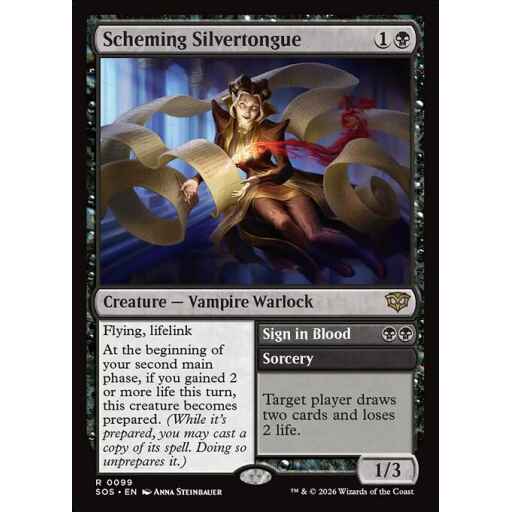 Secrets of Strixhaven - 99 - Scheming Silvertongue // Sign in Blood - Rare - B - Non-foil (Front)