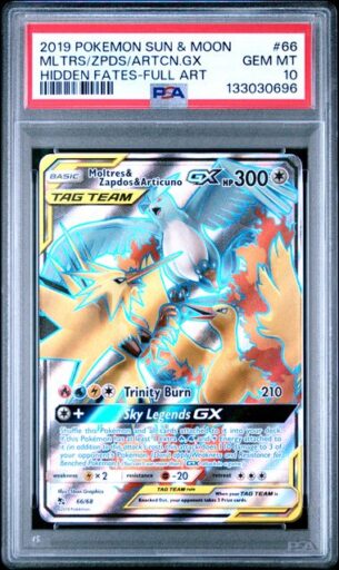 PSA 10 Gem Mint - 2019 Pokemon Hidden Fates Moltres & Zapdos & Articuno GX #66