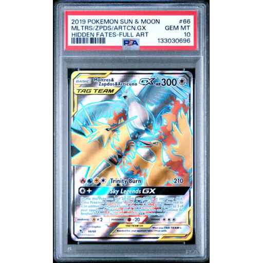 PSA 10 Gem Mint - 2019 Pokemon Hidden Fates Moltres & Zapdos & Articuno GX #66