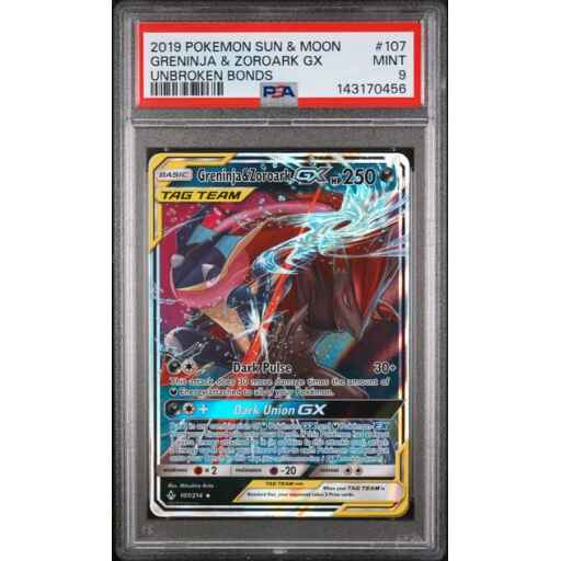 PSA 9 Mint - 2019 Pokemon Unbroken Bonds Greninja & Zoroark #107