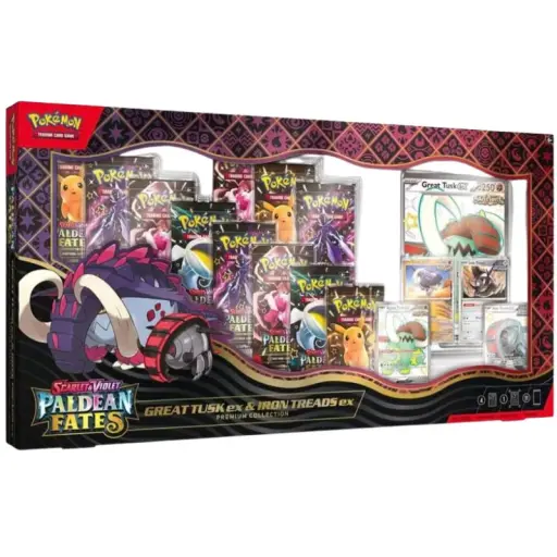 [Rip & Ship Exclusive] Pokemon Paldean Fates Great Tusk ex & Iron Treads ex Premium Collection [Skip the Line]