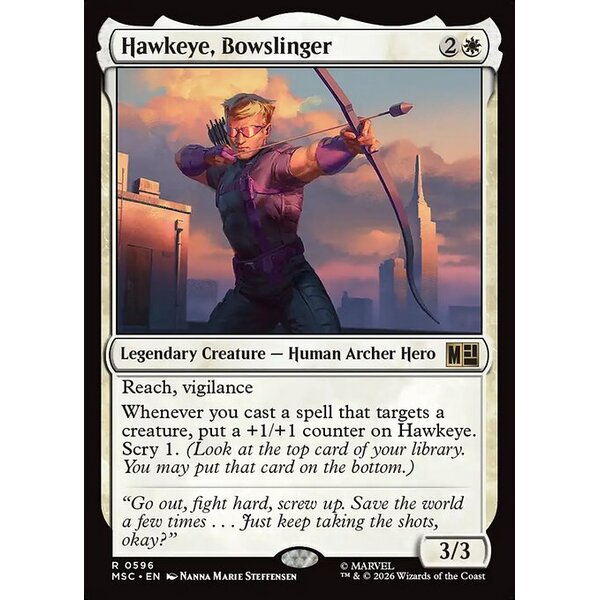 Marvel Super Heroes Commander - 596 - Hawkeye, Bowslinger - Rare - W - Non-foil (Front)