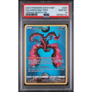 PSA 10 Gem Mint - 2023 Pokemon SWSH Black Star Promo Galarian Moltres Crown Zenith Tin #284