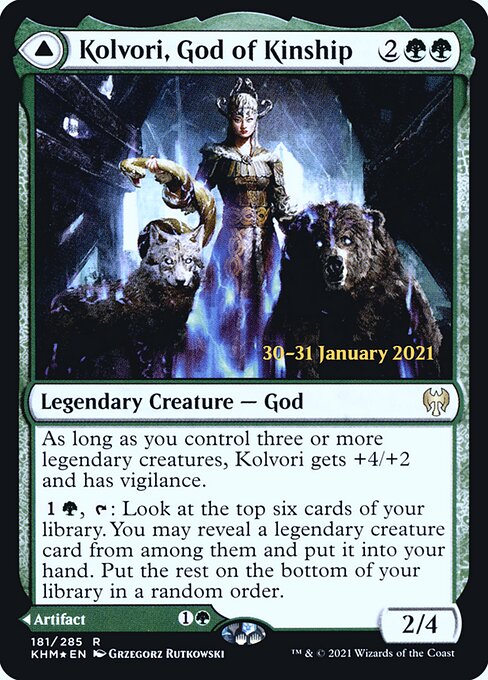 Kaldheim Promos - 181s - Kolvori, God of Kinship // The Ringhart Crest - Rare - C - Foil - Datestamped Promo