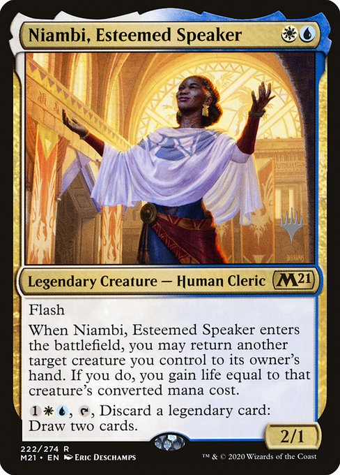 Core Set 2021 Promos - 222p - Niambi, Esteemed Speaker - Rare - WU - Non-foil - Promo
