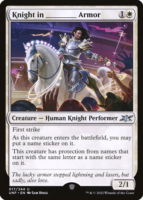 Unfinity - 17 - Knight in _____ Armor - Uncommon - W - Foil
