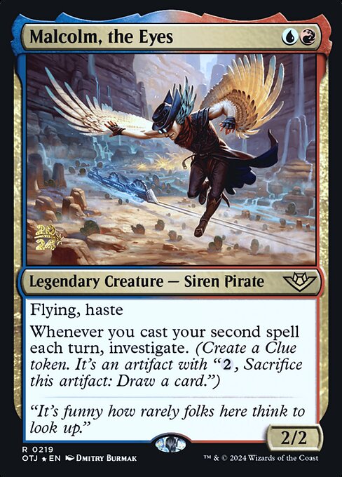 Outlaws of Thunder Junction Promos - 219s - Malcolm, the Eyes - Rare - UR - Foil - Datestamped Promo