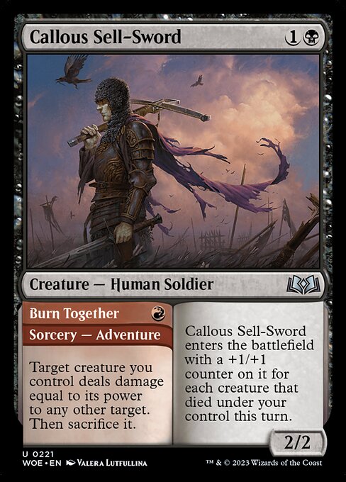 Wilds of Eldraine - 221 - Callous Sell-Sword // Burn Together - Uncommon - B - Non-foil