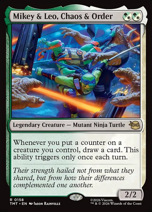 Teenage Mutant Ninja Turtles - 158 - Mikey & Leo, Chaos & Order - Rare - WG - Non-foil